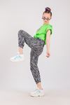 10-15 Yaş Moderno Zebra Kapüşonlu Kız Çocuk T-Shırt -Yeşil