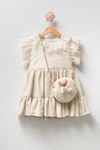  2-5 Yaş Belle Kız Çocuk Çantalı Elbise -Bej