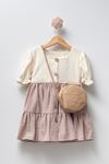  2-5 Yaş Heıdı Kız Çocuk Çantalı Elbise -Tatlı Kahve