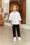4-8 Yaş Cotton Letter Erkek Çocuk Takım -Beyaz