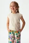 4-8 Yaş Pastel Rosaay Kız Çocuk Pantolonlu Takım -Krem