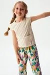 4-8 Yaş Pastel Rosaay Kız Çocuk Pantolonlu Takım -Krem