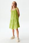8-14 Yaş Adı Şahane Kız Çocuk Elbise- Yağ Yeşili