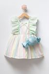  2-5 Yaş Pamuk Şeker Kız Çocuk Çantalı Elbise -Mint