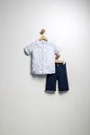 2-9 Yaş Cool Flower Erkek Çocuk Kaprili Takım -Buz Mavisi