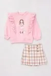 4-8 Yaş Cute Gırls Kız Çocuk Şort Etekli Takım -Pembe