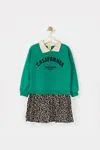 4-7 Yaş California Kız Çocuk Sweat Elbise -Yeşil