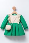 2-5 Yaş Domitia Garden Kız Çocuk Çantalı Elbise -Yeşil