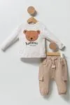 9-24 Ay Cutenes Bear 3'Lü Erkek Bebek Takım -Latte