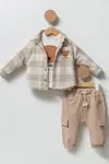 9-24 Ay Cutenes Bear 3'Lü Erkek Bebek Takım -Latte