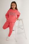 4-15 Yaş Lisanslı Us Polo ASSN Kız Çocuk Eşofman Takım -Pembe