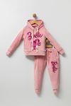 3-10 Yaş Fashion Kız Çocuk Kadife Eşofman Takım -Pembe