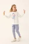 3-9 Yaş Lisanslı Elsa Frozen Kız Çocuk Takım -Ekru