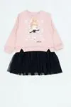 4-9 Yaş Ballerina Kız Çocuk Sweat Elbise - Gül Kurusu