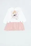 4-9 Yaş Ballerina Kız Çocuk Sweat Elbise - Ekru