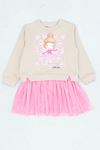4-9 Yaş Ballerina Kız Çocuk Sweat Elbise - Bej