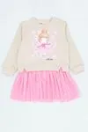4-9 Yaş Ballerina Kız Çocuk Sweat Elbise - Bej