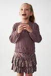 4-8 Yaş Örgülü Marinda Kız Çocuk Şort Etekli Takım -Mürdüm