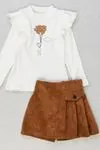 3-8 Yaş Love Helina Kız Çocuk Şort Etekli Takım- Camel