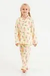6-9 Yaş Pembe Ananas Kız Çocuk Pijama Takım -Sarı