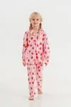 6-9 Yaş Çilek Kız Çocuk Pijama Takım -Pembe