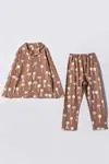 6-9 Yaş Cotton Fashion Erkek Çocuk Pijama Takım -Latte Kahve