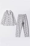 6-9 Yaş Cotton Fashion Erkek Çocuk Pijama Takım -Gri
