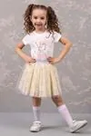 3-8 Yaş Ballerina Kız Çocuk Etekli Takım -Latte