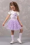 3-8 Yaş Daisy Kız Çocuk Etekli Takım -Lila