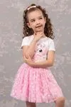 3-8 Yaş Daisy Kız Çocuk Etekli Takım -Pembe