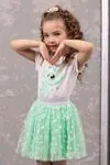 3-8 Yaş Daisy Kız Çocuk Etekli Takım -Yeşil