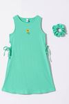 6-9 Yaş Ay Çiçeği  Kız Çocuk Tokalı Elbise -Mint