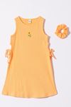 6-9 Yaş Ay Çiçeği Kız Çocuk Tokalı Elbise -Oranj