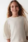 8-14 Yaş Balloon Sleeve Kız Çocuk Pantolonlu Takım -Krem