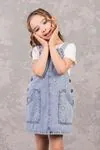4-9 Yaş Papatya Kız Çocuk Elbise Takım -Mavi