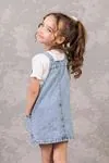 4-9 Yaş Papatya Kız Çocuk Elbise Takım -Mavi