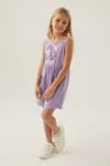 3-9 Yaş Lisanslı Frozen Elsa Kız Çocuk Elbise -Lila