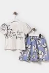 4-7 Yaş Flower Cute Kız Çocuk Takım -Lila