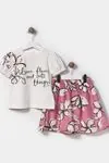 4-7 Yaş Flower Cute Kız Çocuk Takım -Pembe