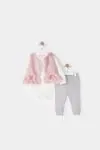 6-18 Ay Lace de Paris 3'Lü Kız Bebek Takım -Pembe