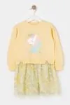 4-7 Yaş Dream Unıcornn Kız Çocuk Sweat Elbise -Sarı