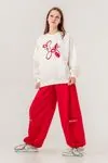 9-15 Yaş Magic Design Kız Çocuk Eşofman Takım -Ekru/Kırmızı-