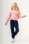 7-10 Yaş Happy Smıle Kız Çocuk Eşofman Takım -Pembe-