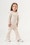 1-9 Yaş Firuze Cotto Lace Kız Çocuk Takım -Latte-