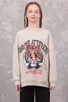 9-14 Yaş Tiger Live Kız Çocuk Sweat -Bej