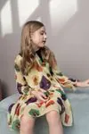 4-12 Yaş Special Design Dog Kız Çocuk Elbise -Sarı-