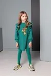 4-12 Yaş Parrot Figure Kız Çocuk Elbise -Yeşil