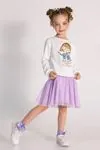 4-9 Yaş Hippie Hello Kız Çocuk Sweat Elbise -Ekru