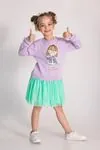 4-9 Yaş Hippie Hello Kız Çocuk Sweat Elbise -Lila