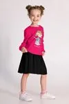 4-9 Yaş Hippie Hello Kız Çocuk Sweat Elbise -Fuşya